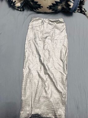 naked wardrobe Silver Croc-Embossed Midi Skirt